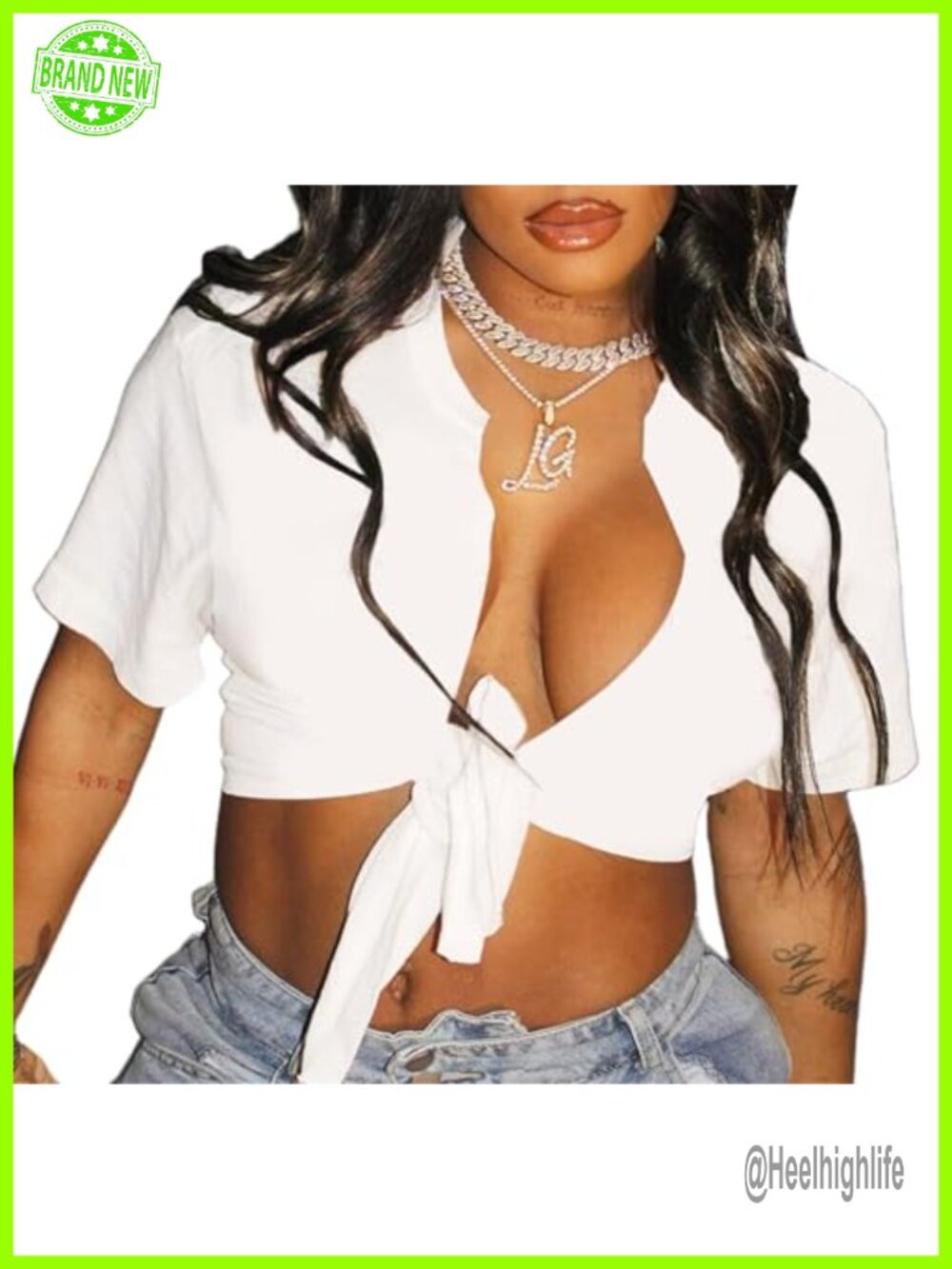Zoyami Womens Tie Front Crop Top Short Sleeve Graphic Tee Clubwear